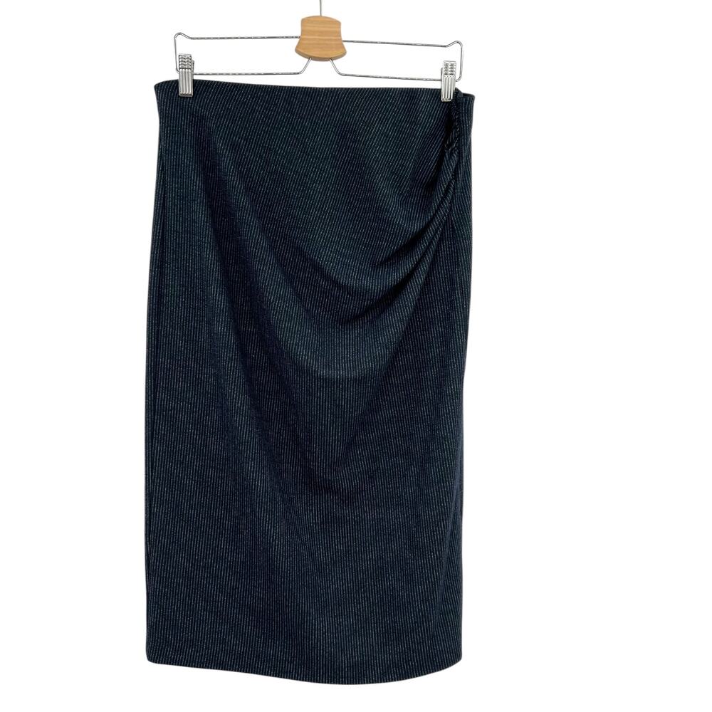 Weekend Max Mara Skirt Midi Pencil Ruched Draped Pinstripe Navy Blue Size XL
